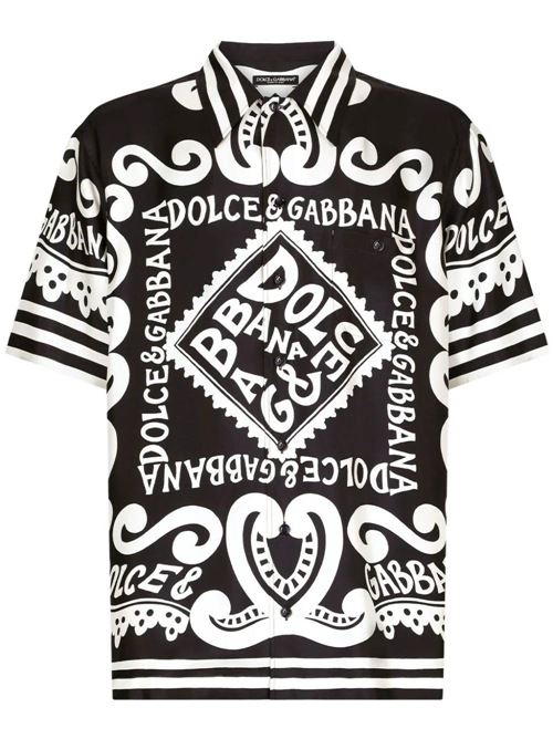 White/black silk all-over logo print shirt Dolce & Gabbana | G5JH9THI1QDHB4XR